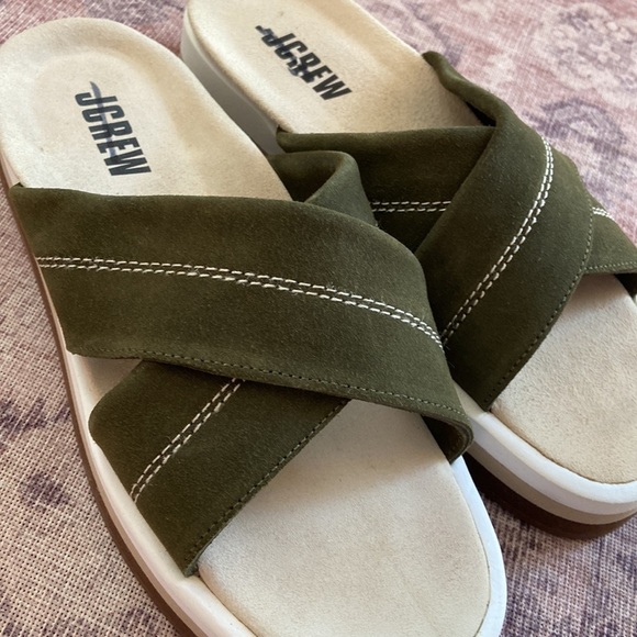J Crew Suede Nubuck Slides Olive Green Size 9 - Picture 2 of 13